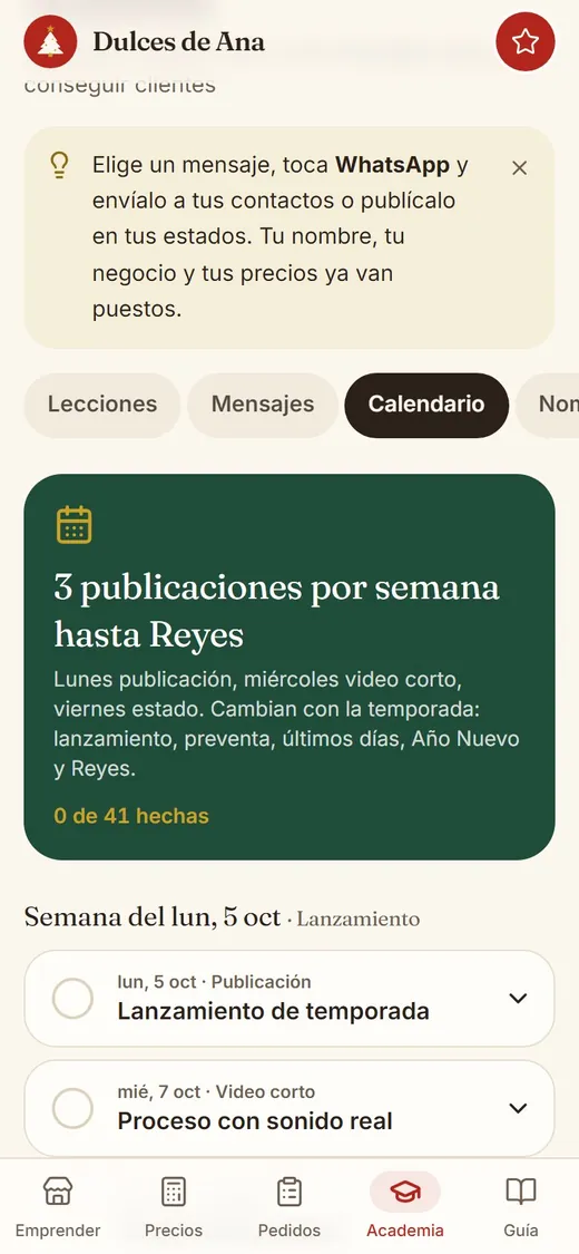 Calendario de publicaciones de la temporada hasta Reyes