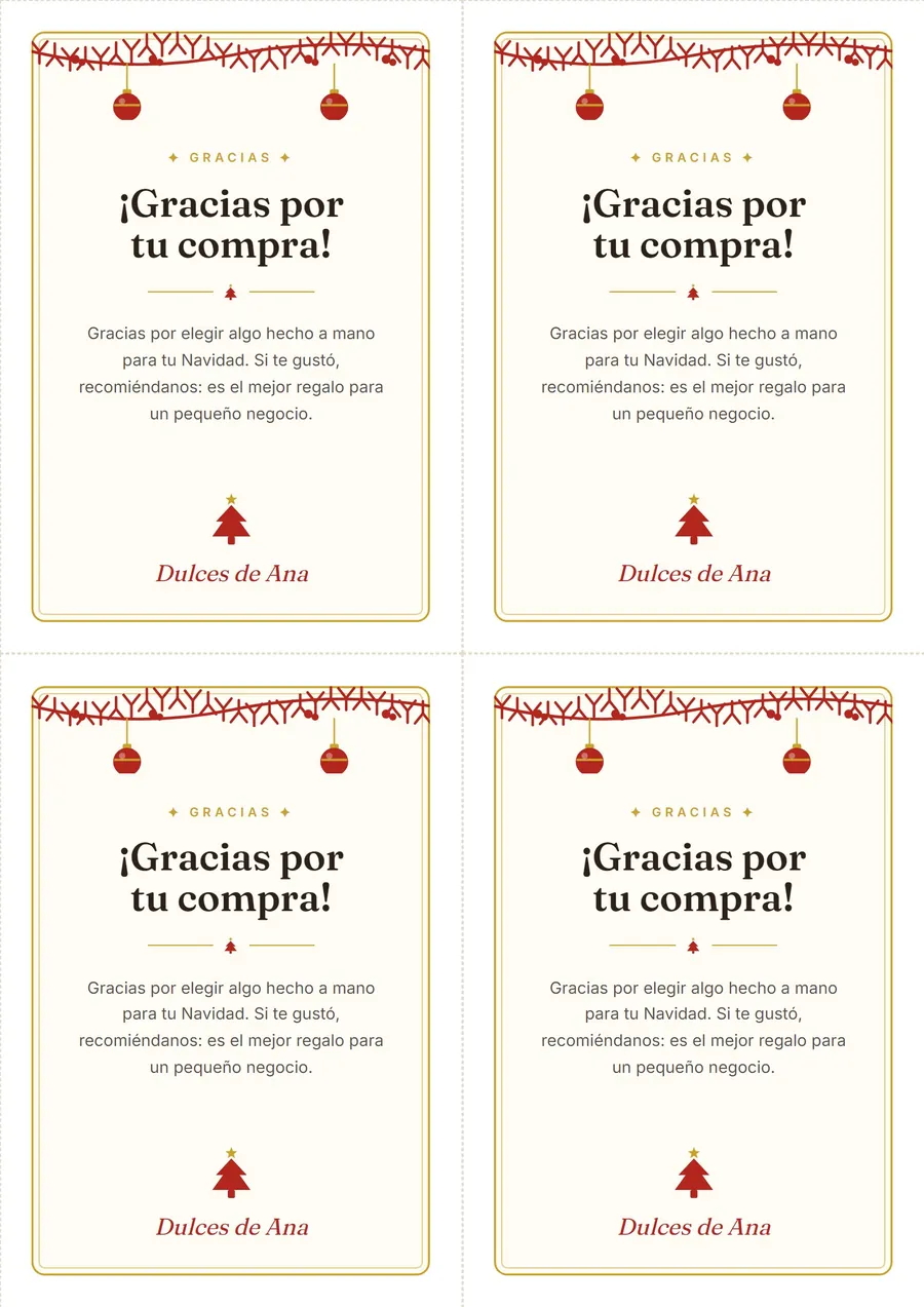 Hoja de tarjetas navideñas para imprimir generada por la micro aplicación